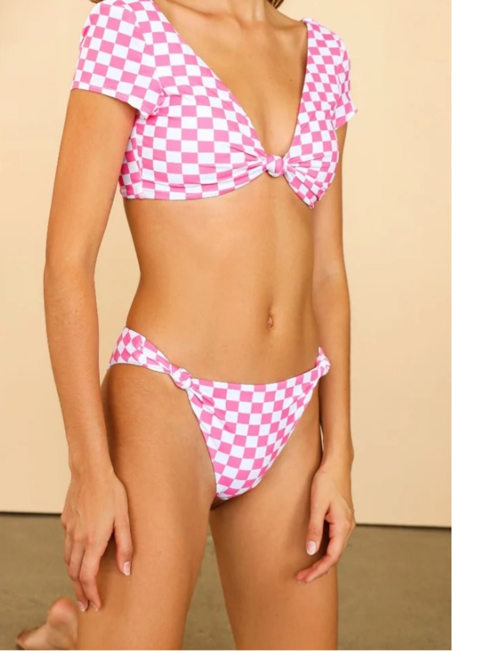 Dippin' Daisy's Pink & White Checkered Knot Bikini NWT M